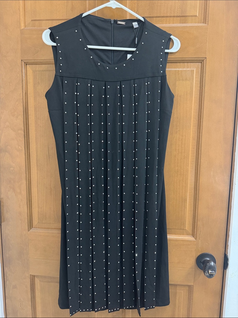 Tahari Black Sleeveless Pleated Dress with Silver Studs